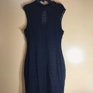 Lace print, solid black dress.